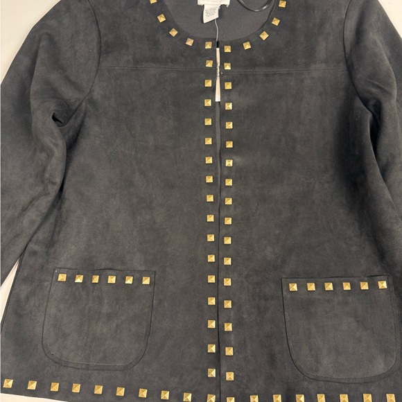 NWT Carmen Marc Valvo Faux Suede Studded Jacket Women’s L Black Retail $88 - Picture 2 of 5